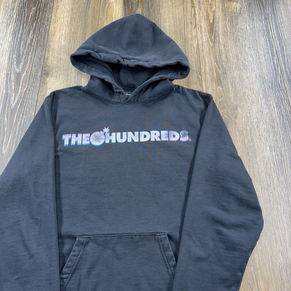 Vintage The Hundreds Hoodie Mens M Black Sweatshirt Skateboard Bomb Logo Sweater